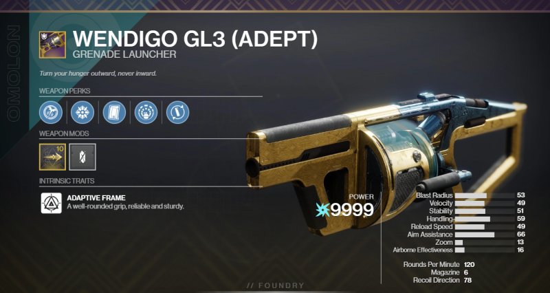 WENDIGO GL3 PvE God Roll for Destiny 2