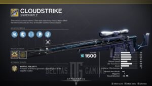 D2 Exotic Cloudstrike Arc Sniper Rifle