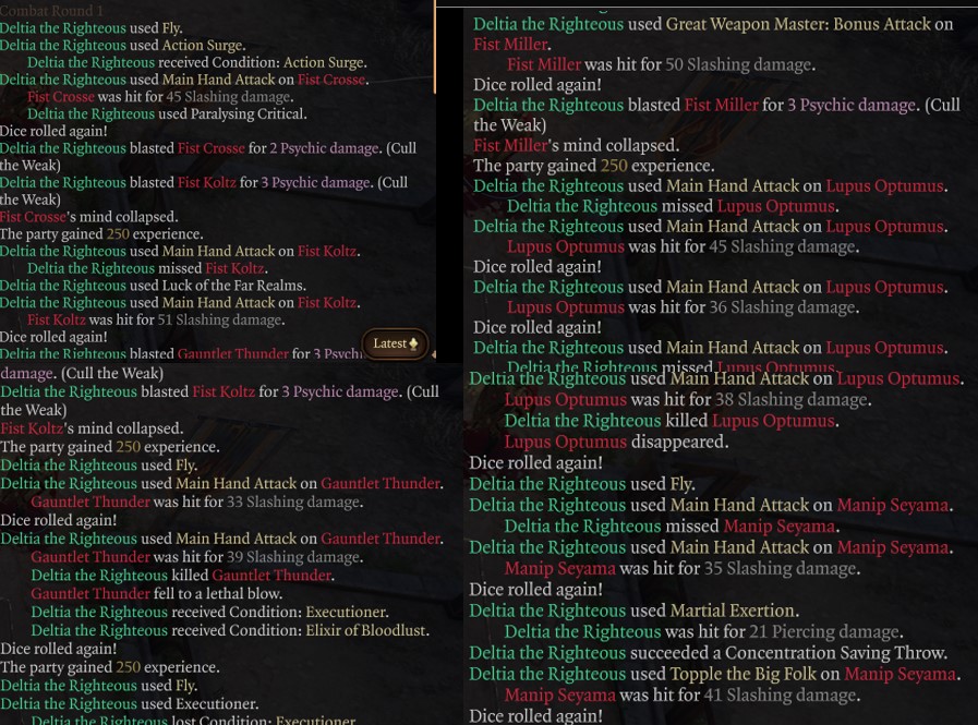 Overpowered Baldur's Gate 3 Gloves Combat Logs