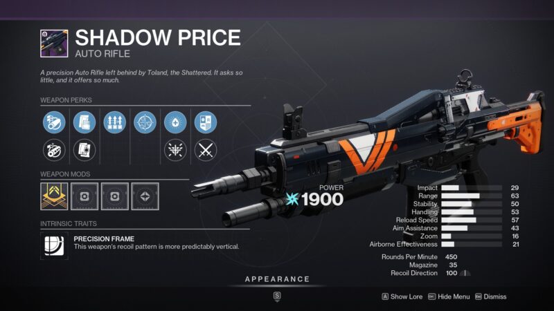 Destiny 2 Shadow Price Auto Rifle